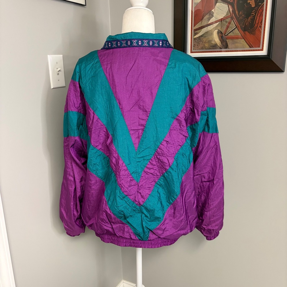 Vintage Bocoo Windbreaker Jacket Purple Teal Colorblock Chevron Retro 90s XL - Picture 4 of 5